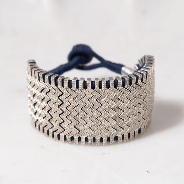 Pave Diamonds on Navy Thread Bracelet