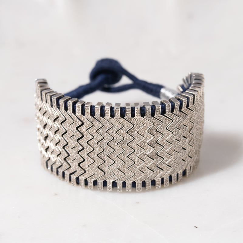 Pave Diamonds on Navy Thread Bracelet