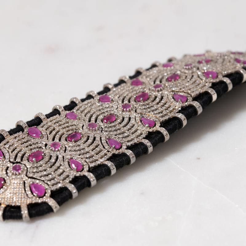 Diamond and Ruby Spirals Thread Bracelet