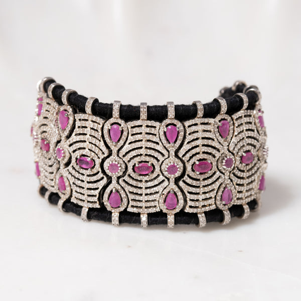 Diamond and Ruby Spirals Thread Bracelet