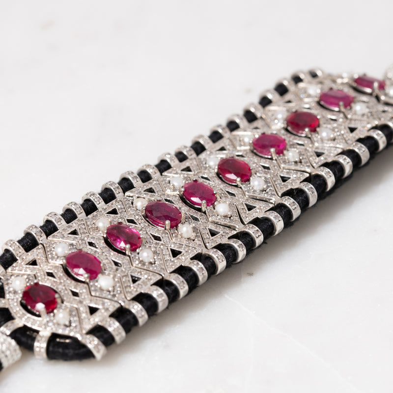 Ruby and Pearl Thread Bracelet