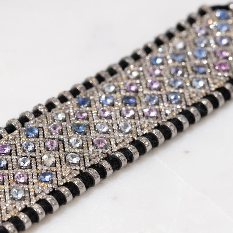 Blue and Pink Sapphire with Pave Diamonds Thread Bracelet