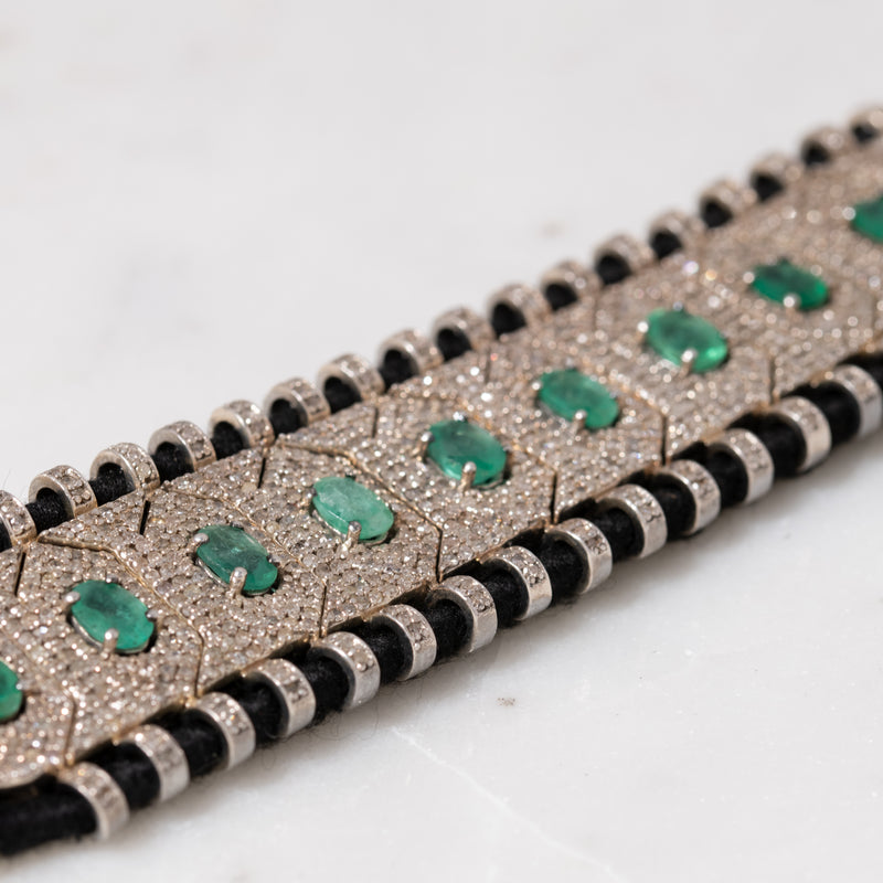 Emerald and Diamond Thread and Chain Bracelet