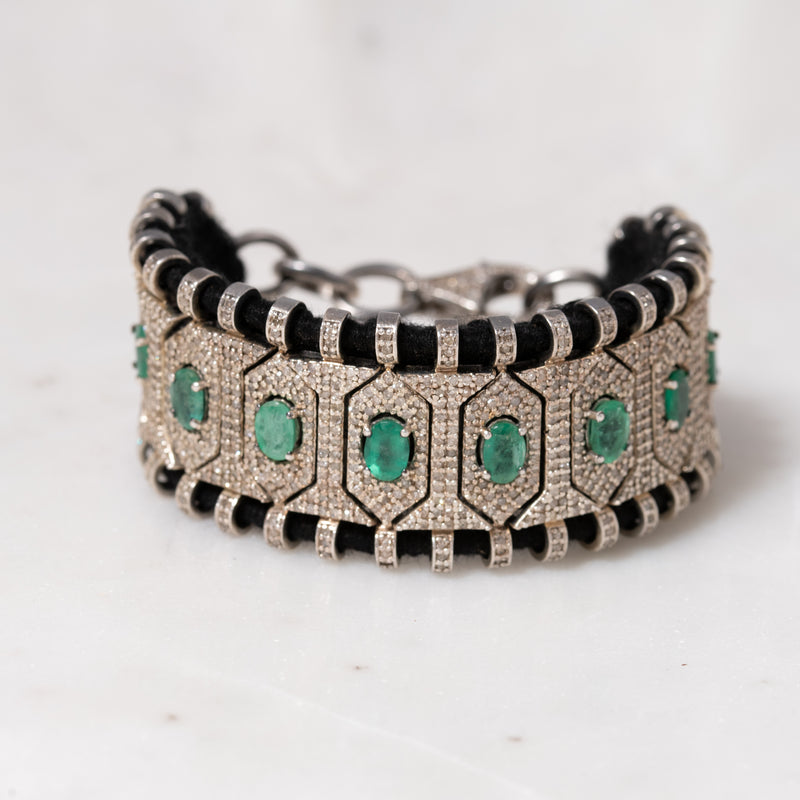 Emerald and Diamond Thread and Chain Bracelet