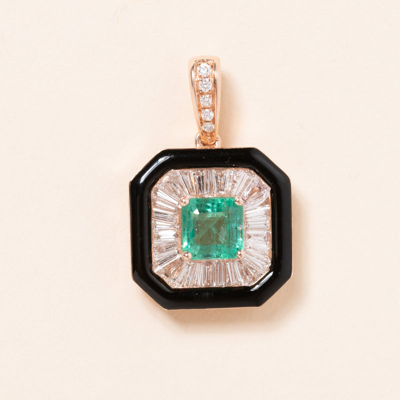 Emerald and Baguette Diamond Pendant