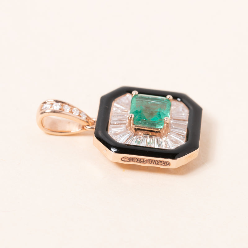 Emerald and Baguette Diamond Pendant