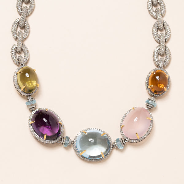Rainbow of Gemstones and Diamonds Necklace