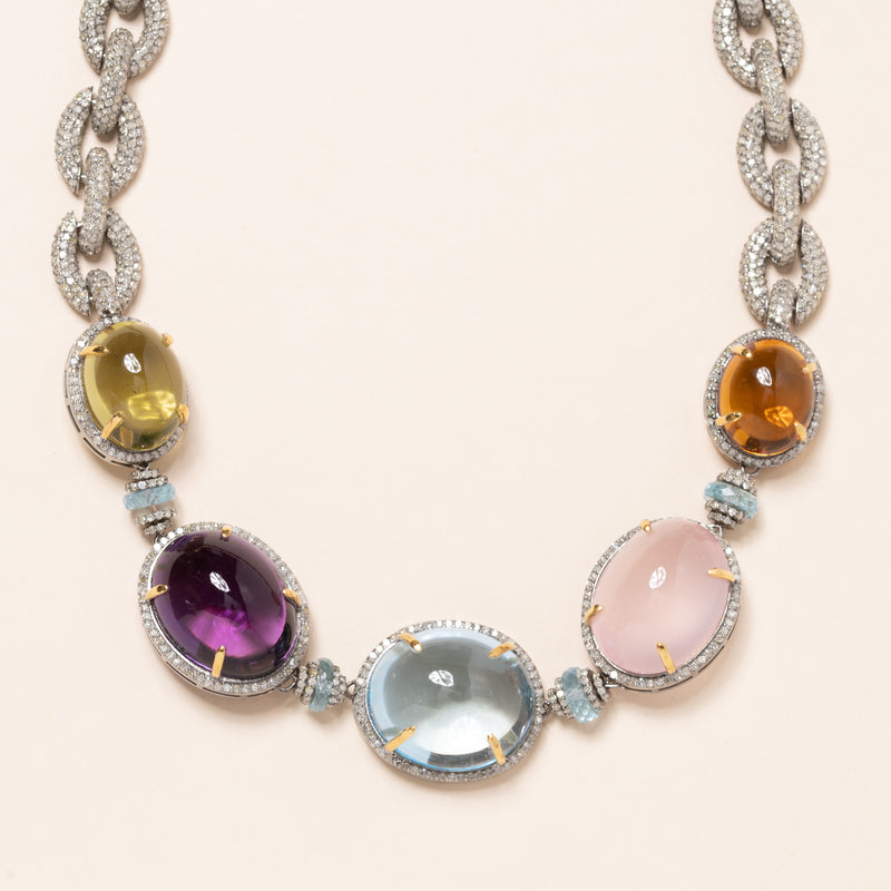 Rainbow of Gemstones and Diamonds Necklace
