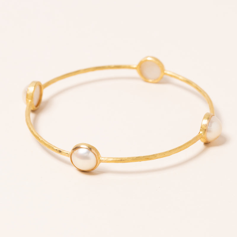 Pearl and Hammered Gold Bangle