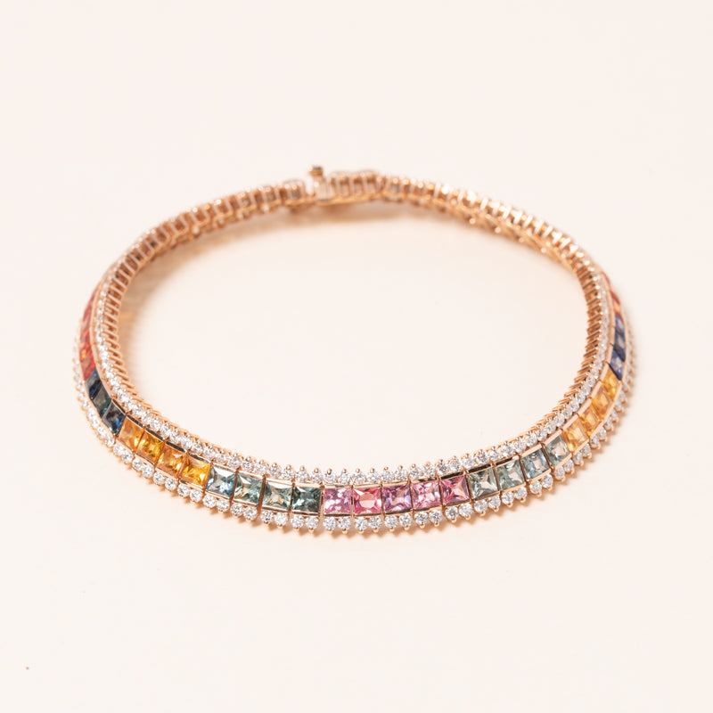 Multicolor Sapphires Framed by Diamonds Bracelet