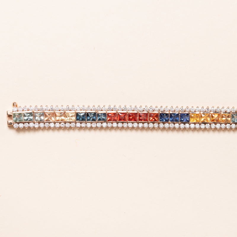 Multicolor Sapphires Framed by Diamonds Bracelet