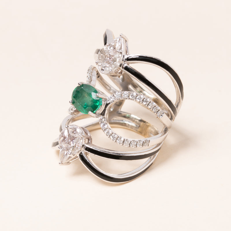 Emerald and Diamond 3 Tier Ring