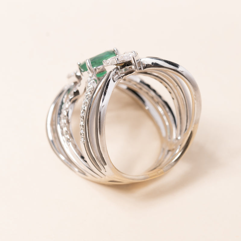 Emerald and Diamond 3 Tier Ring