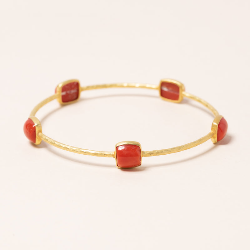 Coral and Hammered Gold Bangle