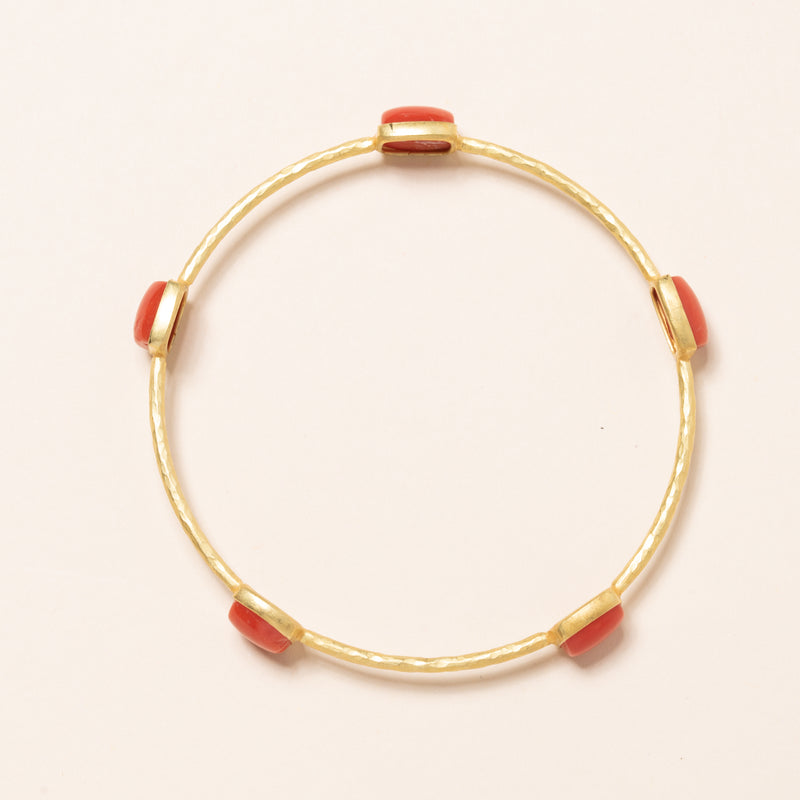 Coral and Hammered Gold Bangle