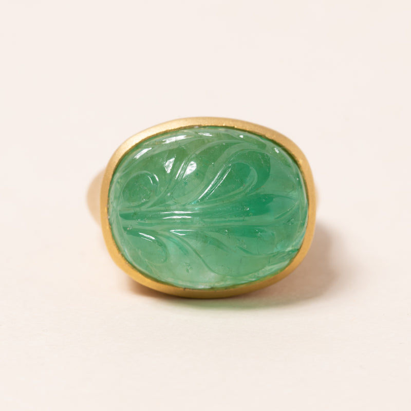 Carved Emerald Ring