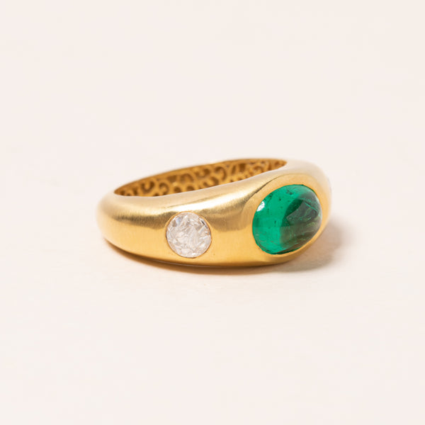 Emerald and Polki Diamond Ring