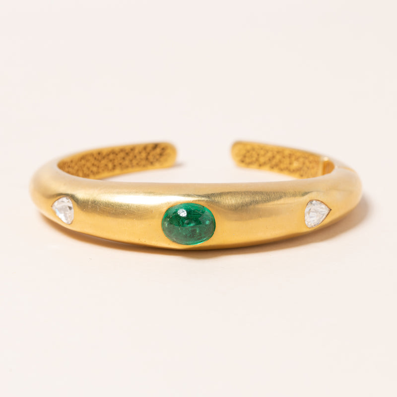 Emerald and Polki Diamond Gold Bangle