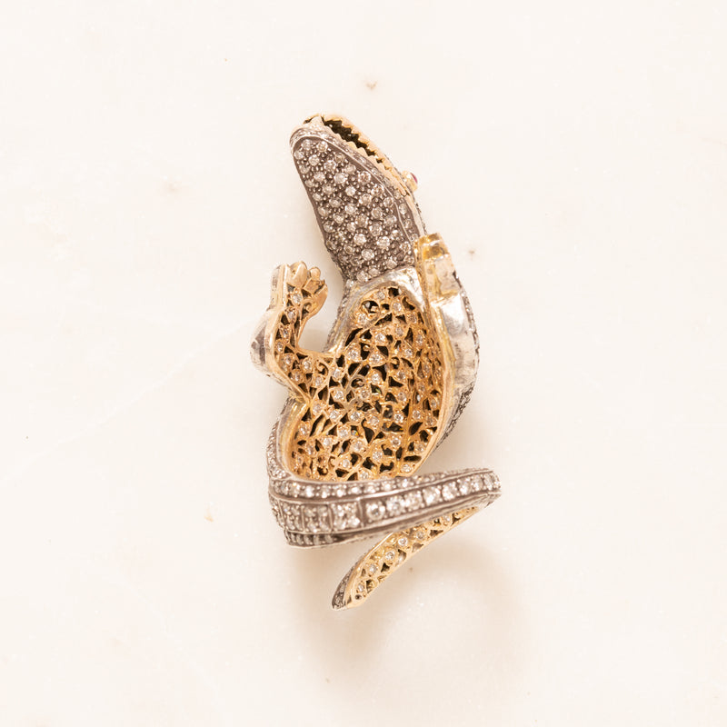 Pave Diamond Alligator with Ruby Eyes Ring