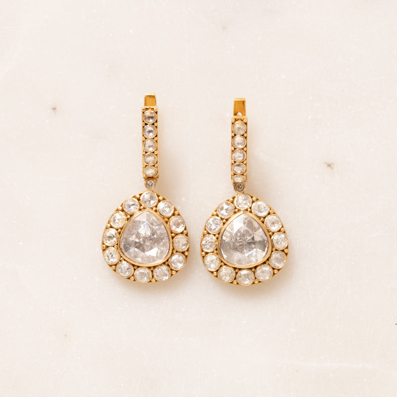 Polki Diamond in Gold Drop Earrings