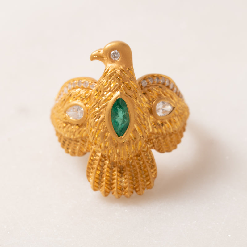 Emerald and Diamond Eagle Ring