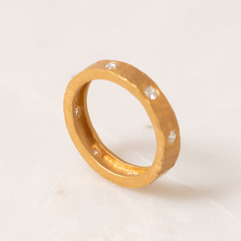 Diamond and Hammered Gold Band Ring