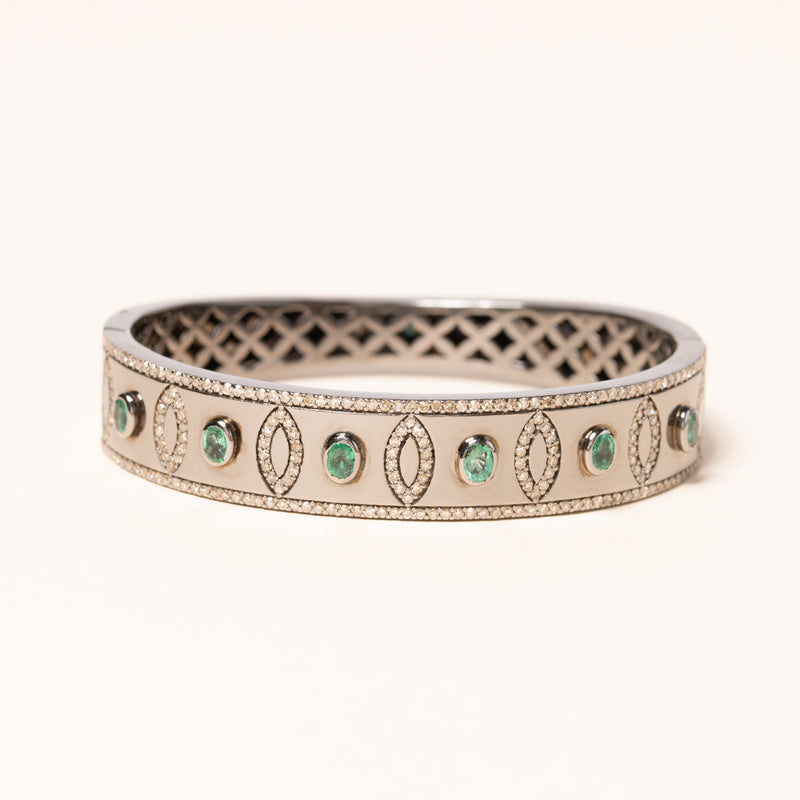 Oxidized Silver and Emerald Bracelet