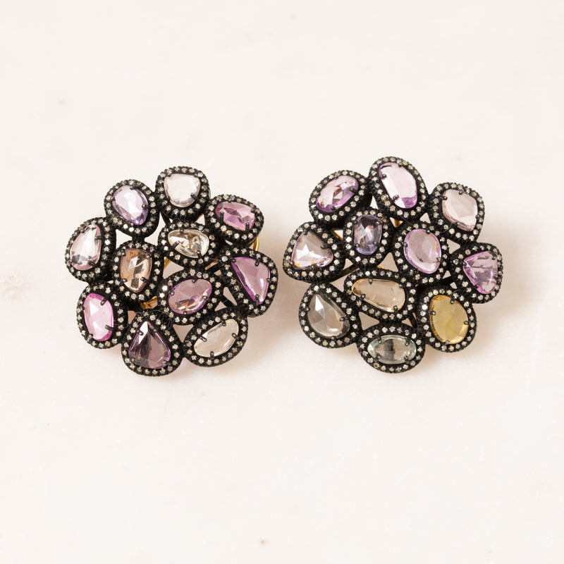 Multicolor Sapphire Circle Earrings