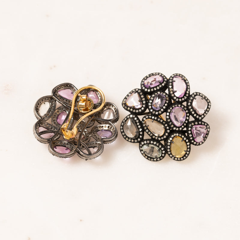 Multicolor Sapphire Circle Earrings