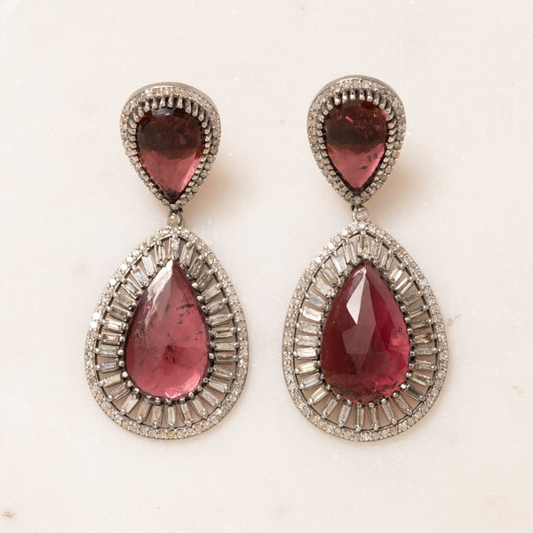 Ruby and Baguette Diamond Earrings