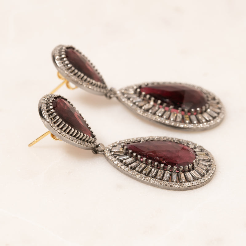 Ruby and Baguette Diamond Earrings