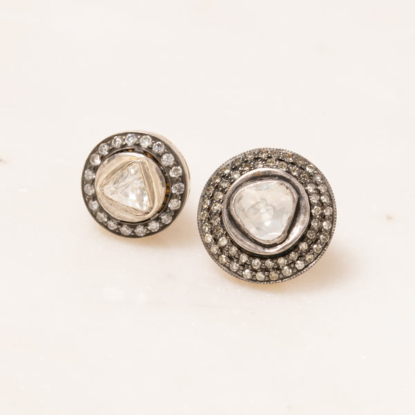 Asymmetrical Polki Diamond Stud Earrings