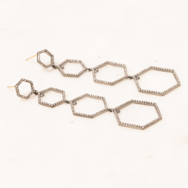 Pave Diamond Hexagon Earrings