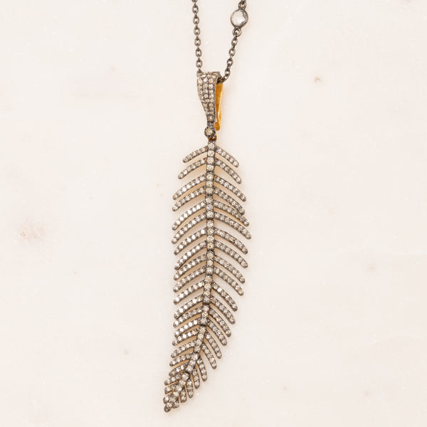 Pave Diamond Feather Necklace