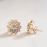 Diamond & 14K Gold Flower Stud Earrings