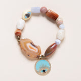 Carnelian, Chalcedony, Dinosaur Bone, Botswana Agate, Blue Enamel & Diamonds