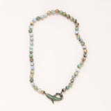 Variscite Necklace with Silver and Pave Emerald Shark Clasp