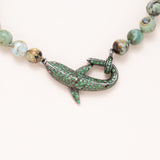 Variscite Necklace with Silver and Pave Emerald Shark Clasp