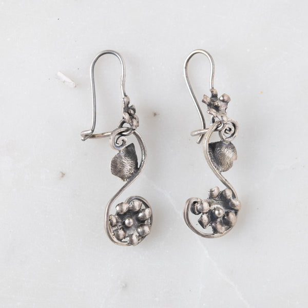 Silver Curve and Flower Earrings