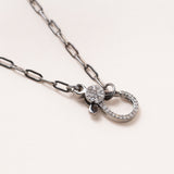 24" Silver Paper Clip Chain w/ Diamond Pave Clasp Necklace