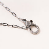 20" Silver Paper Clip Chain w/ Diamond Pave Clasp Necklace