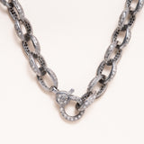 Silver Necklace w/ Diamond Pave Clasp and Chain Links