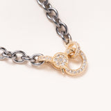 Oxidized Silver Chain, Golden Links and Gold Diamond Pave Clasp Necklace