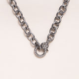 Silver Chain Necklace w/ Diamond Pave Clasp