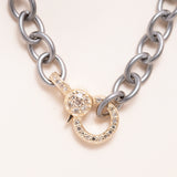Chunky Silver Chain with Diamond Pave Gold Clasp Necklace