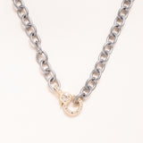 Chunky Silver Chain with Diamond Pave Gold Clasp Necklace