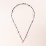 Chunky Silver Chain with Diamond Pave Gold Clasp Necklace