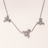 Silver and Diamond Pave Trio of Bees Necklace