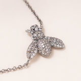 Silver and Diamond Pave Trio of Bees Necklace