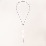 Silver Lariat Necklace with Diamond Pave Gold Drops